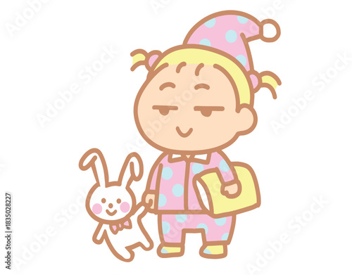 Sleepy little girl in pink pajamas