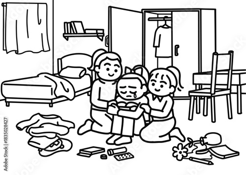 A young woman is depressed and has friends to comfort her.