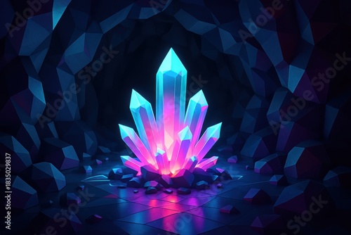 Magical Crystal Flower with Fantasy Glowing Energy and Bright Colorful Gem-like Radiant Aura