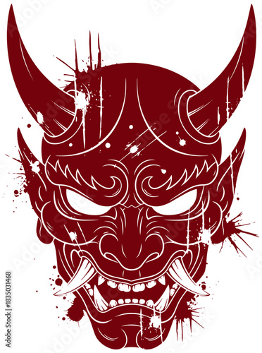 Menacing Oni mask with fierce expression for captivating tattoo or graphic design art