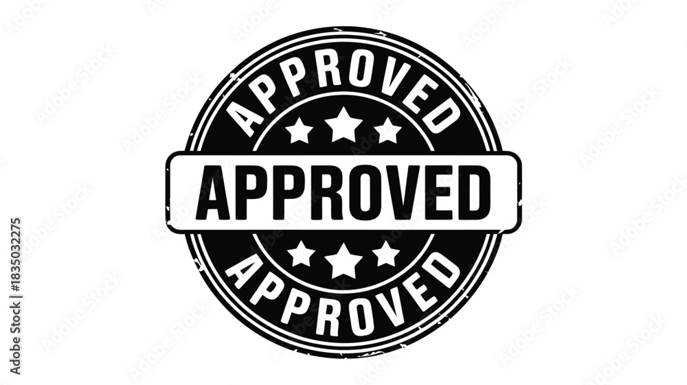 Fototapeta premium Black and white oval stamp with the word approved repeated and stars for emphasis