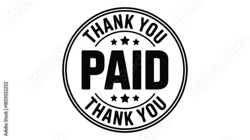Oval rubber stamp with the word paid prominently displayed and thank you text