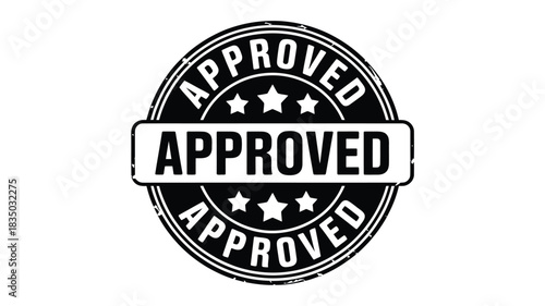 Black and white oval stamp with the word approved repeated and stars for emphasis