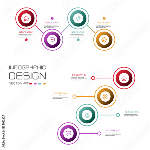 Infographic design for business presentations. Circular layout with multiple steps to visualize data. Use for workflow, process diagram, and project management.