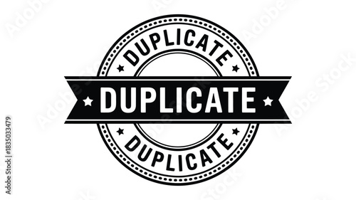 Black and white oval stamp with the word duplicate repeated around the edges and on a banner