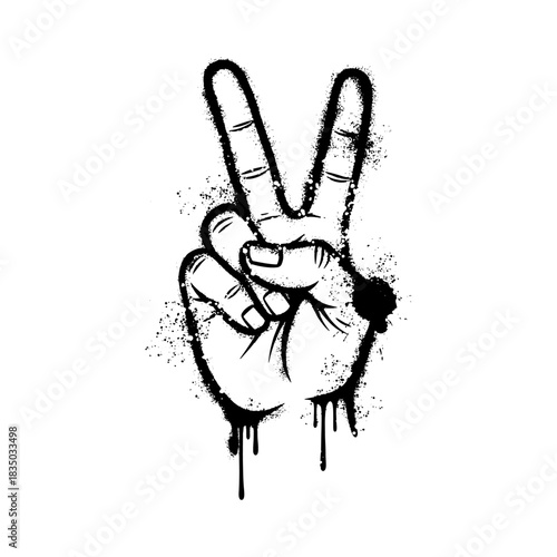 Symbolic hand gesture representing peace and unity with splatters and artistic flair