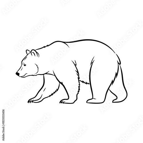 Line drawing of a walking polar bear in profile against a plain white background.