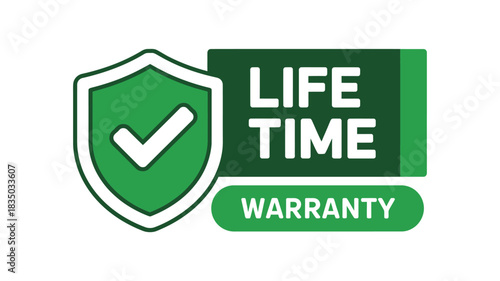 Green shield with white checkmark and text that says lifetime warranty