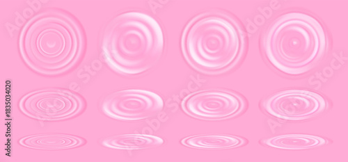 Creamy strawberry yogurt with pink milk swirl and cream ripple splash impact effect. 3d fruit wave with texture for dairy cosmetic or beauty background. Yoghurt pudding vector top view