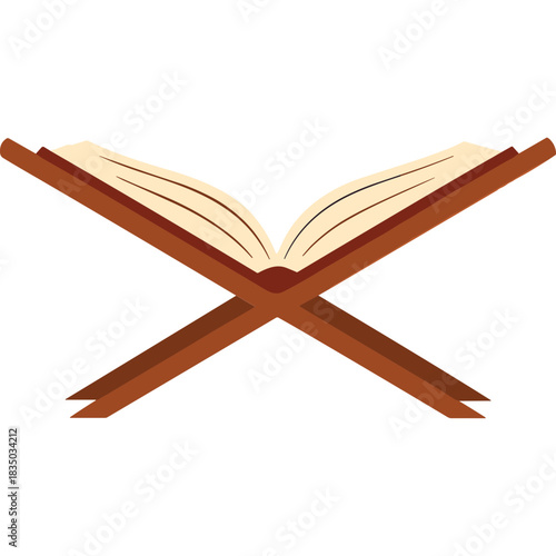 Open Religious Book on Wooden Stand Vector Illustration Religious Text Sacred Scripture Islamic Culture Worship Knowledge Enlightenment