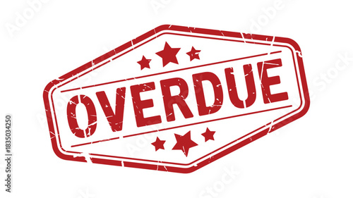 Red stamp with the word overdue and stars isolated on a white background