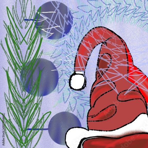 Santa Claus, Christmas, New Year, Christmas tree branch, snow