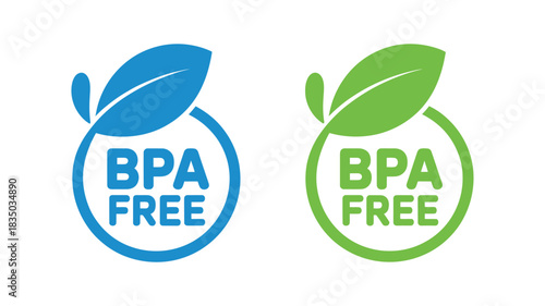 Bpa free label and icon with leaf symbol representing health and safety