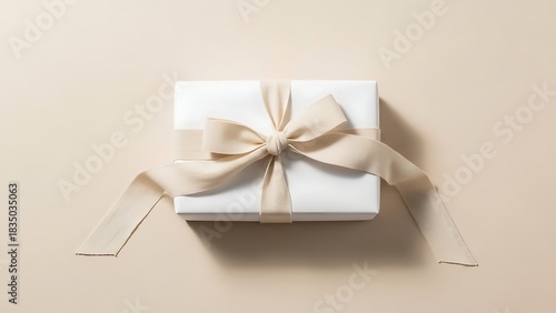 Elegant white gift box tied with a creamy ribbon for birthdays, holidays, and special events, perfect for gift guides and product mockups