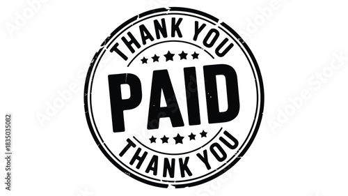 Black and white oval stamp with the word paid in large letters and thank you around it