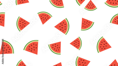 A playful pattern of sliced watermelons on a white background.
