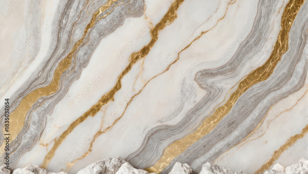 Fototapeta premium Luxurious white marble texture with elegant gold and gray veins.