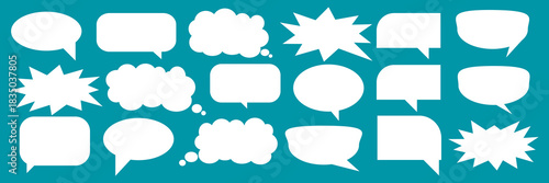 A set of chat box designs for comments on social media or comics. Vector designs of speech bubbles, text boxes, and conversation chat columns in comics.