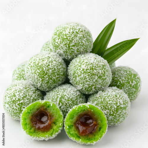 portrait of klepon on white background, crisp details.