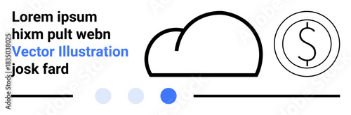 Cloud graphic, coin outline signifying savings or tech monetization, and minimal linear shapes with neutral colors. Ideal for finance, cloud services, tech, marketing, apps, education simple landing