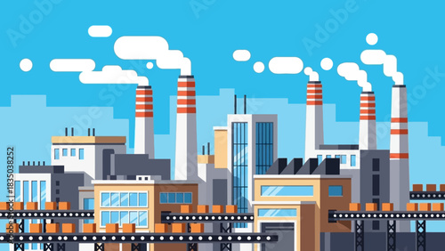 Factory with Conveyor Belts Industry and Manufacturing Landscape