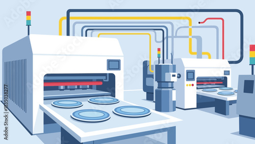 Modern Automated Manufacturing Plant Illustrative Depiction of Industrial Production Processes