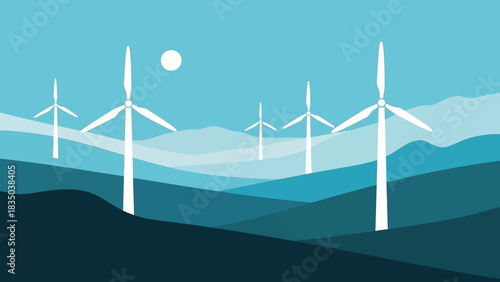 Wind Turbines in a Hilly Landscape Illustration