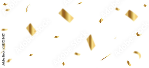 Realistic Falling Golden Confetti Rectangles with Motion Blur Isolated on Transparent Background