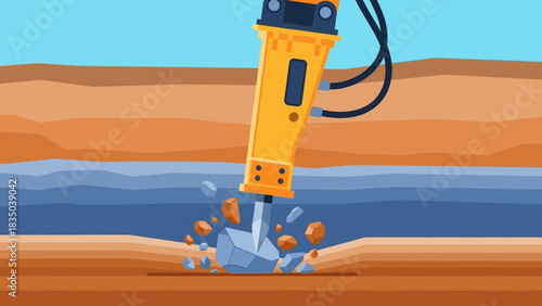 Demolition Hammer Breaking Rock Infrastructure Project