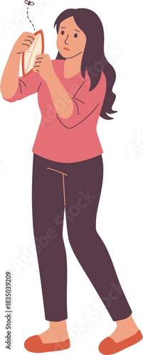Worried Woman Holding Empty Wallet Illustration