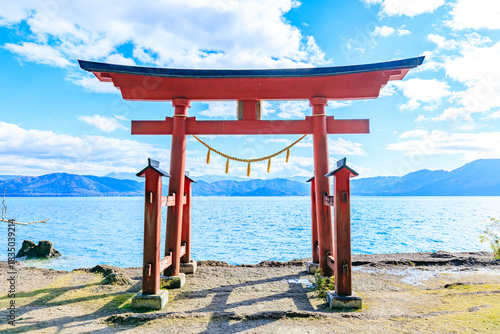 秋の御座石神社 鳥居　秋田県仙北市　Torii gate at Gozanoishi Shrine in autumn. Akita Pref, Semboku City.