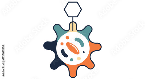 Conceptual illustration of a bacteriophage or virus particle attaching to a stylized cell structure, isolated on