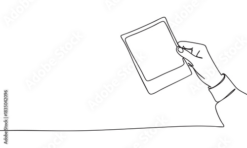 Hand Holding Blank Card in Continuous Line Art