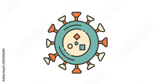 Stylized illustration of a coronavirus particle featuring surface spike proteins, isolated on