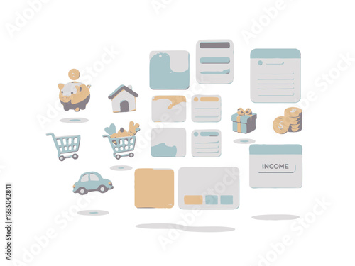 Finance and Shopping Icons Piggy Bank House Car Gift Income and More.