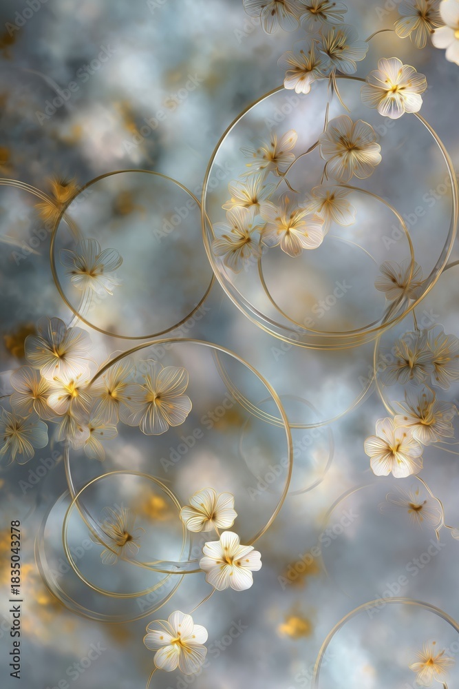 Fototapeta premium Ethereal Golden Floral Circles in Soft Dreamlike Atmosphere