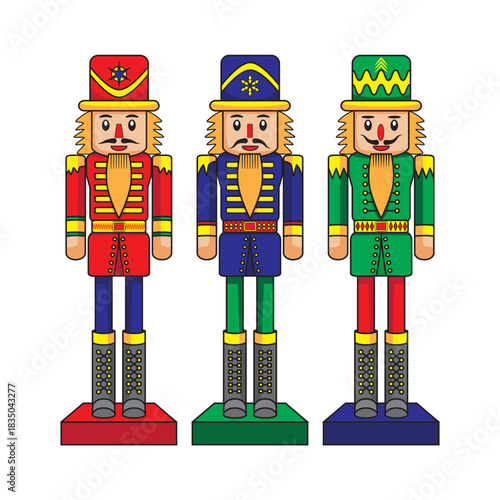 illustration vector set of Christmas toy or decoration cute funny wood carvings nutcrackers design drawing in colorful cartoon