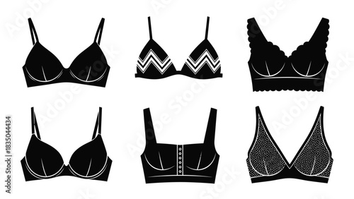 Collection of elegant black bras showcasing diverse styles and delicate details
