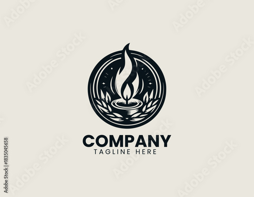 Flame of remembrance rises above symbolic base creating meaningful emotional black vector illustration