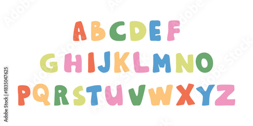 Colorful kids alphabet. Cute pastel ABC letters for nursery and education 