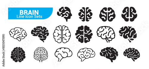 Brain line icon set smart mind creative thinking human head intelligence anatomy silhouette linear symbol