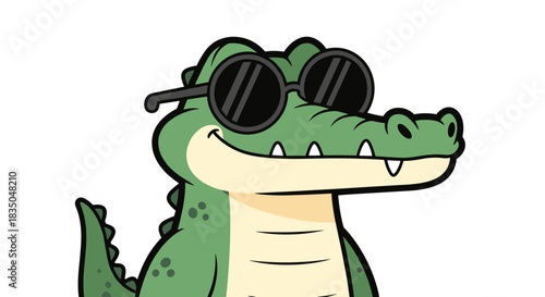 A cool green cartoon alligator wearing stylish sunglasses.