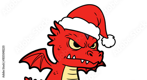 A Fierce Red Dragon Wearing a Santa Hat Ready for Christmas Celebrations.