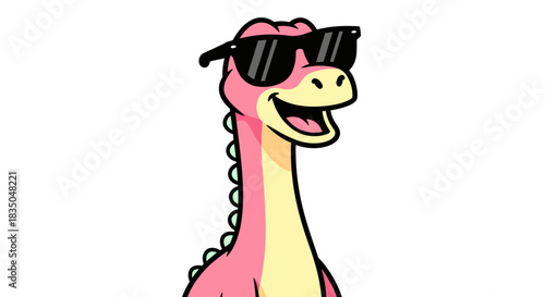 A cool pink cartoon dinosaur character wearing sunglasses.