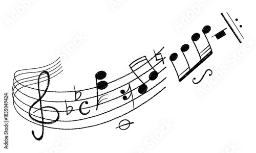 Crayon pastel or chalk music note signs doodle hand drawn symbol shapes set. Chalkboard textured musical symbols treble, bass clefs, pauses doodle collection.