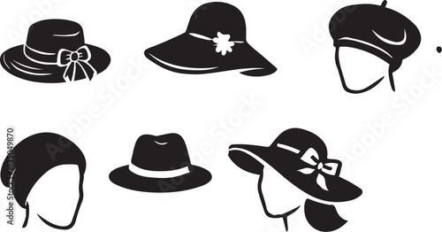 PrintCollection of vintage and modern women s hats in silhouette