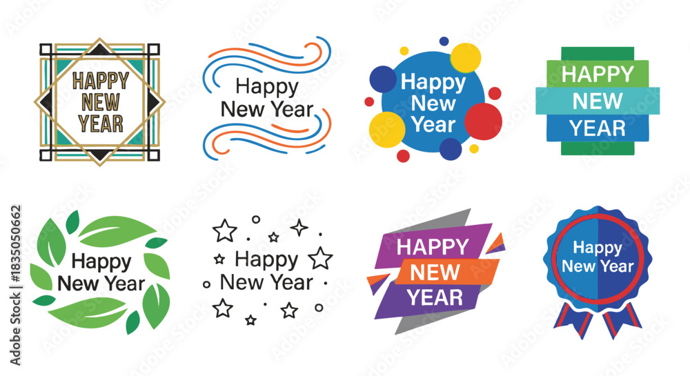 Obraz premium Stylish Happy New Year graphic elements for festive promotions and holiday designs