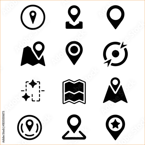 Collection of location pin icons representing navigation and geographic positioning VECTOR
