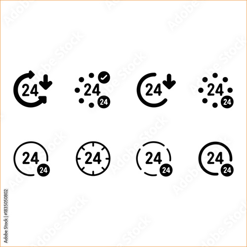 Twenty four hour service icons representing availability and continuous support VECTOR