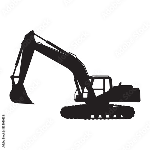 Heavy-duty excavator machine silhouette flat vector icon construction equipment